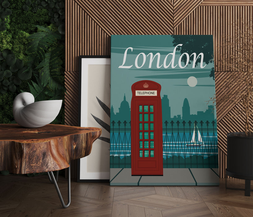 Vintage Poster  - London Telefonzelle I, Leinwandbild