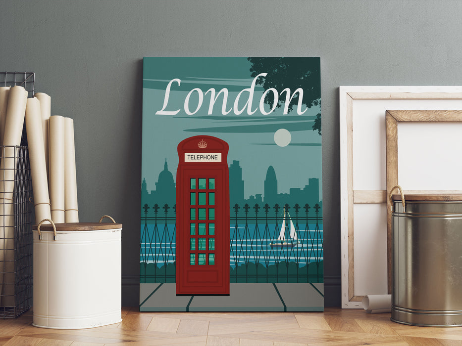 Vintage Poster  - London Telefonzelle I, Leinwandbild