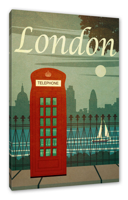 Pixxprint Vintage Poster - London Telefonzelle II, Leinwandbild