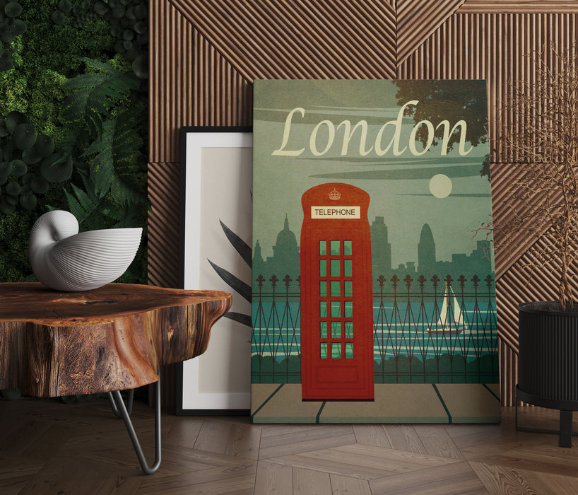 Vintage Poster  - London Telefonzelle II, Leinwandbild