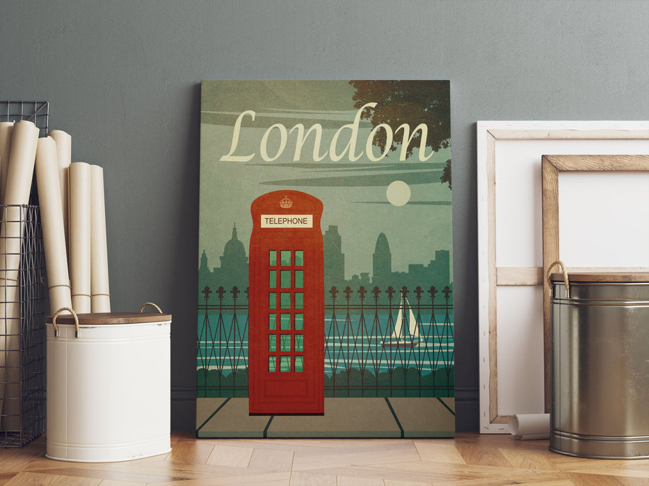 Vintage Poster  - London Telefonzelle II, Leinwandbild