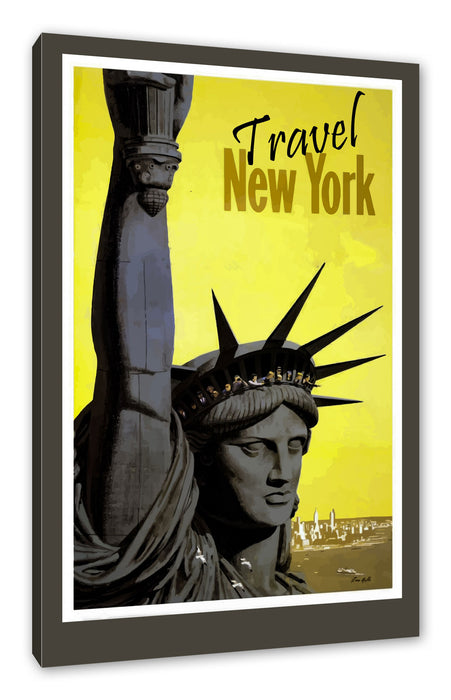 Pixxprint Vintage Poster - New York Freiheitstatue I, Leinwandbild