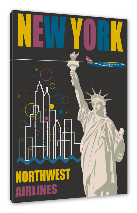 Pixxprint Vintage Poster - New York Nothwest, Leinwandbild