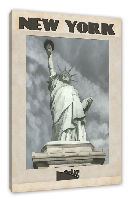 Pixxprint Vintage Poster - New York Freiheitstatue II, Leinwandbild