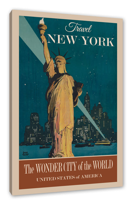 Pixxprint Vintage Poster - New York Wonder City, Leinwandbild