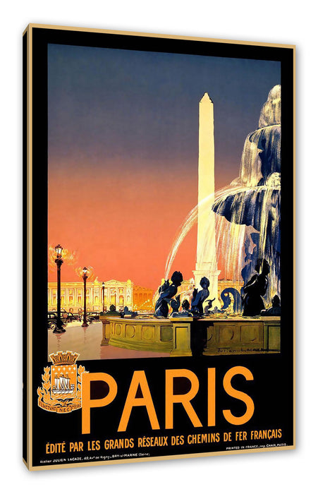 Pixxprint Vintage Poster - Paris Brunnen, Leinwandbild