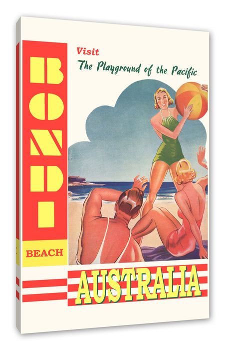 Pixxprint Vintage Poster - Australian Strand Beach, Leinwandbild