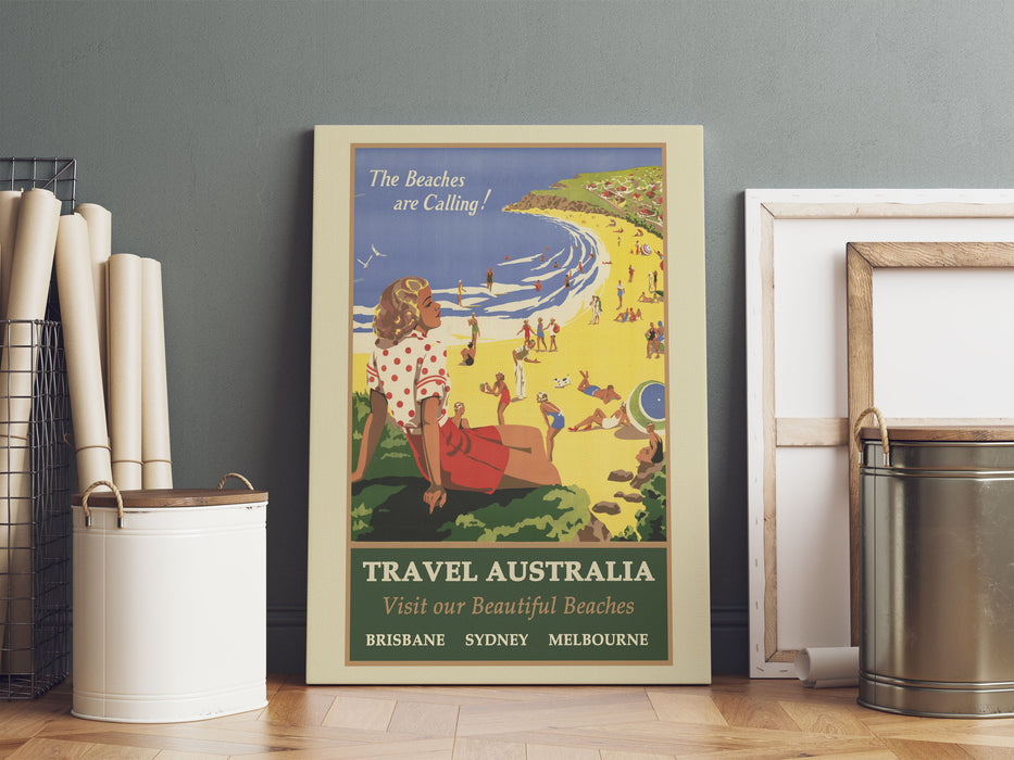 Vintage Poster  - Australien Beautiful Beaches, Leinwandbild