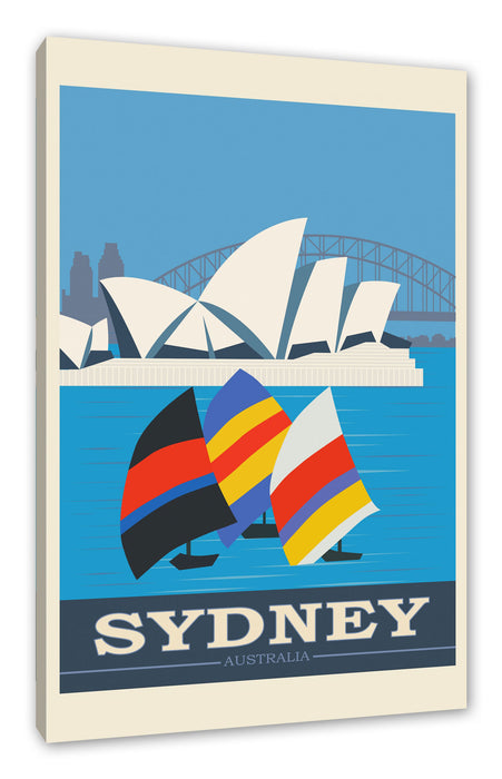 Pixxprint Vintage Poster - Sydney Segeln I, Leinwandbild