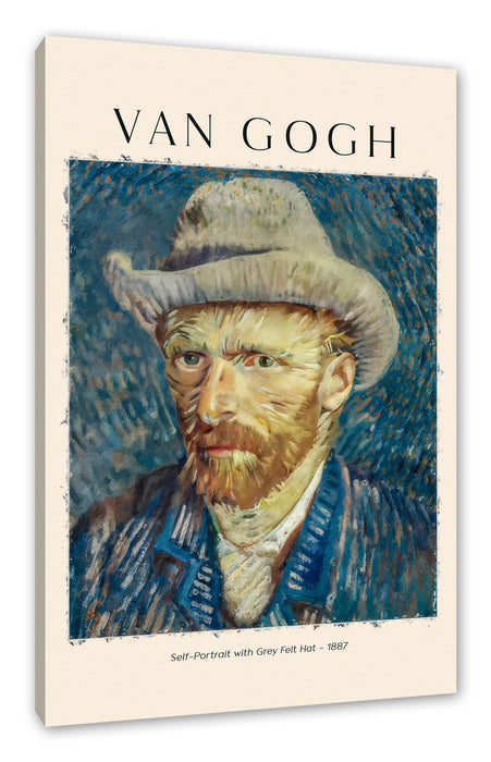 Pixxprint Art Portrait - Van Gogh - Selbstportrait mit Hut, Leinwandbild