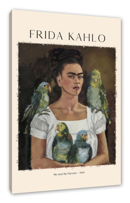 Pixxprint Art Portrait - Frida Kahlo - Ich und meine Papageien, Leinwandbild