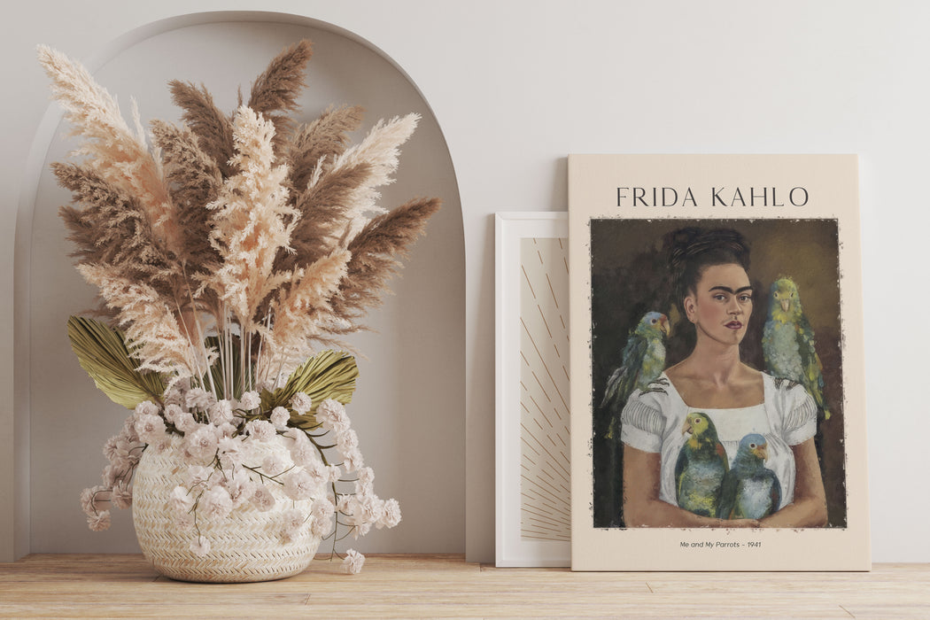 Art Portrait  - Frida Kahlo - Ich und meine Papageien, Leinwandbild