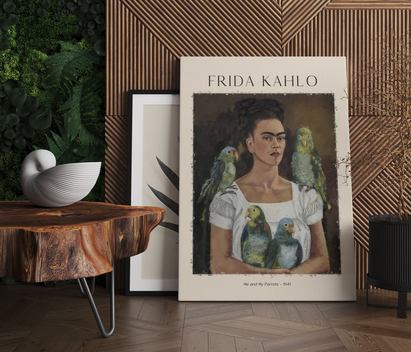 Art Portrait  - Frida Kahlo - Ich und meine Papageien, Leinwandbild