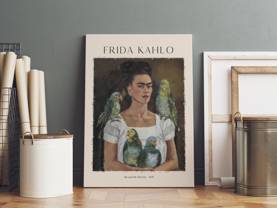 Art Portrait  - Frida Kahlo - Ich und meine Papageien, Leinwandbild