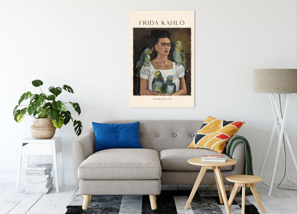 Art Portrait  - Frida Kahlo - Ich und meine Papageien, Leinwandbild