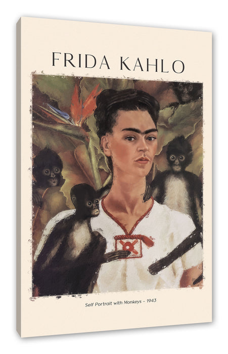 Pixxprint Art Portrait - Frida Kahlo - Selbstbildnis mit Affen, Leinwandbild