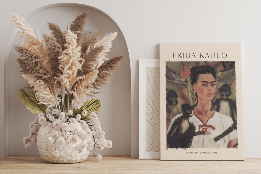 Art Portrait  - Frida Kahlo - Selbstbildnis mit Affen, Leinwandbild