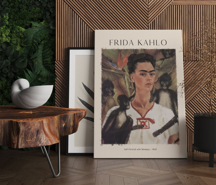 Art Portrait  - Frida Kahlo - Selbstbildnis mit Affen, Leinwandbild