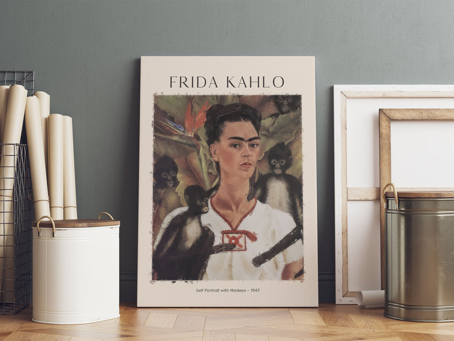 Art Portrait  - Frida Kahlo - Selbstbildnis mit Affen, Leinwandbild