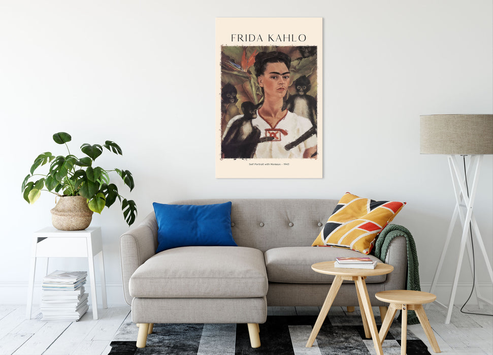 Art Portrait  - Frida Kahlo - Selbstbildnis mit Affen, Leinwandbild