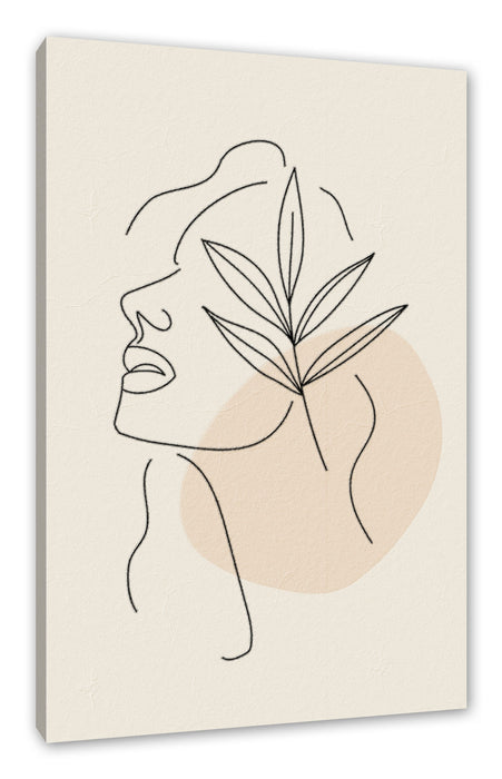 Pixxprint Modern Art Botanical - Strichgrafik Frau Farn, Leinwandbild