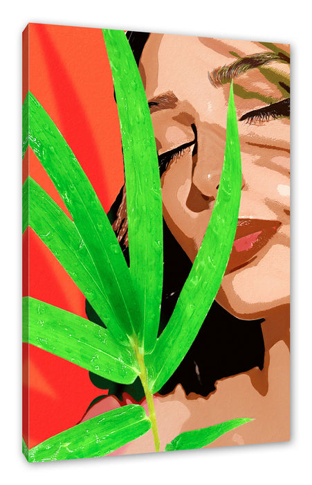 Pixxprint Modern Art Botanical - Frau mit Farn, Leinwandbild