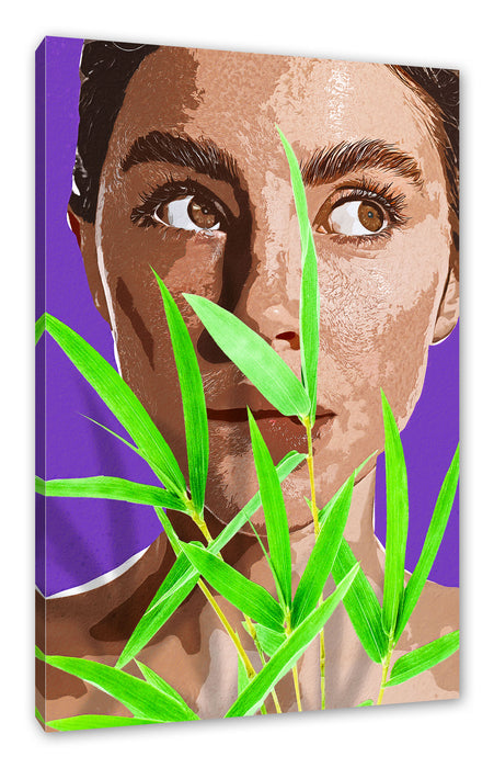 Pixxprint Modern Art Botanical - Frau mit Blatt II, Leinwandbild