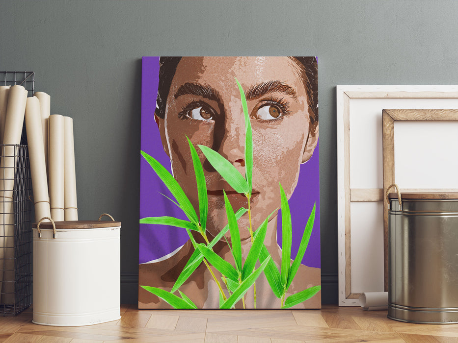 Modern Art Botanical  - Frau mit Blatt II, Leinwandbild