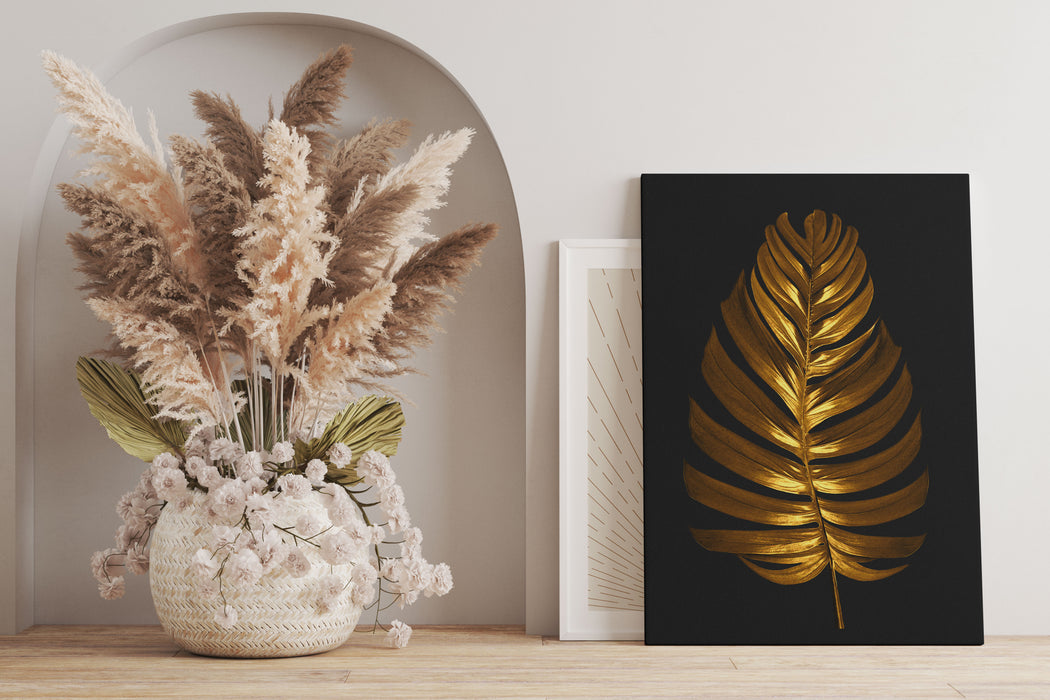 Modern Art Botanical  - Goldenes Blatt II, Leinwandbild