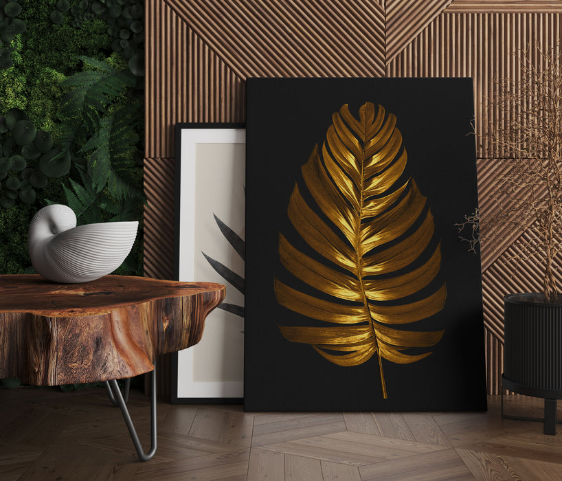 Modern Art Botanical  - Goldenes Blatt II, Leinwandbild