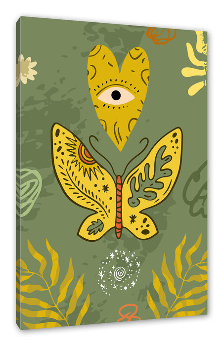 Pixxprint Hippie Art - Herz mit Auge, Leinwandbild