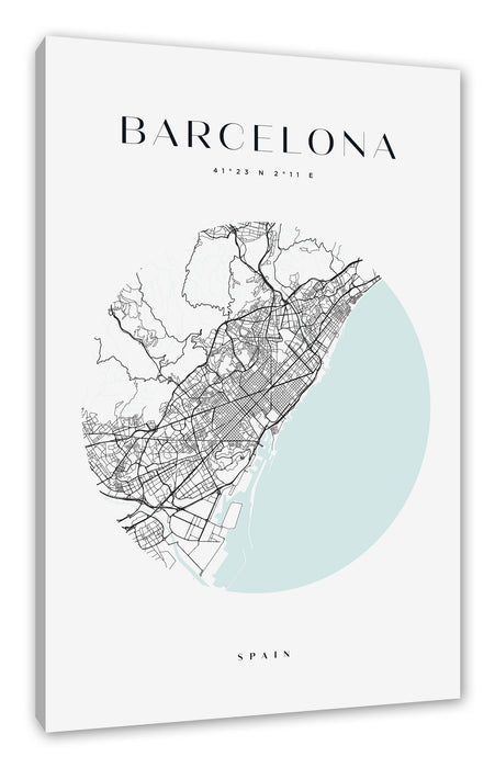 Pixxprint Stadtkarte Rund - Barcelona, Leinwandbild