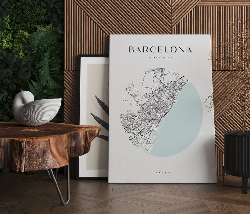 Stadtkarte Rund  - Barcelona, Leinwandbild