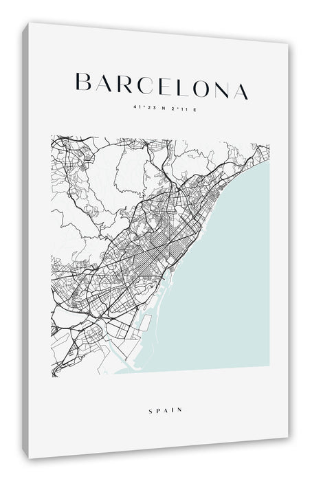 Stadtkarte Eckig  - Barcelona, Leinwandbild