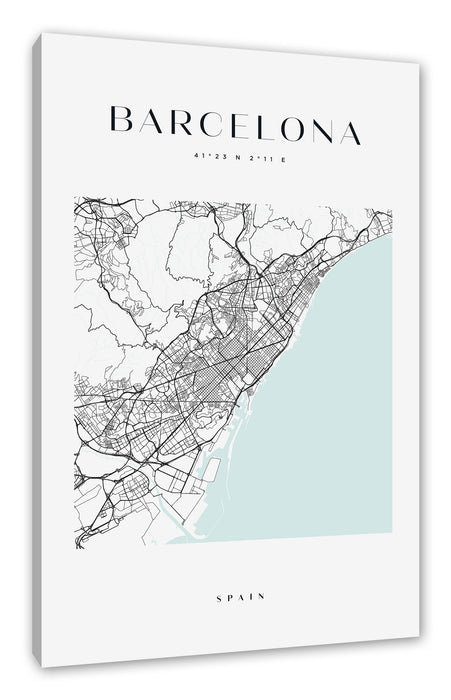 Pixxprint Stadtkarte Eckig - Barcelona, Leinwandbild