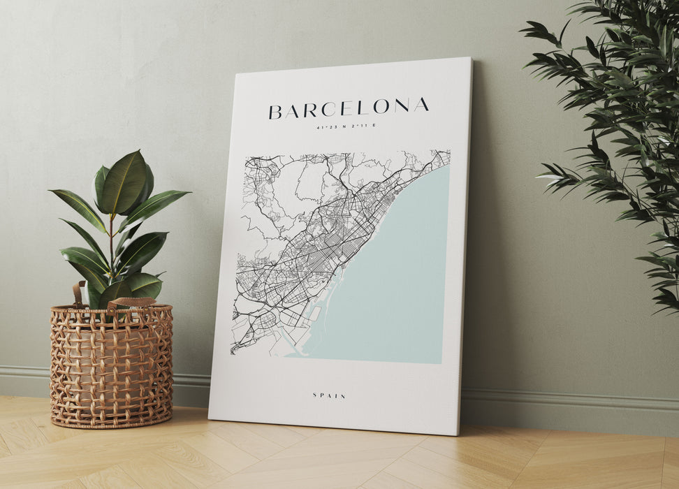 Stadtkarte Eckig  - Barcelona, Leinwandbild