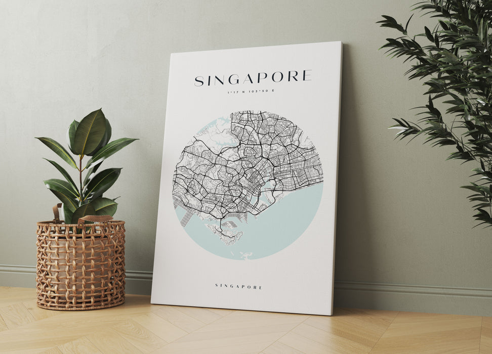 Stadtkarte Rund  - Singapur, Leinwandbild