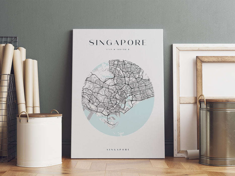 Stadtkarte Rund  - Singapur, Leinwandbild
