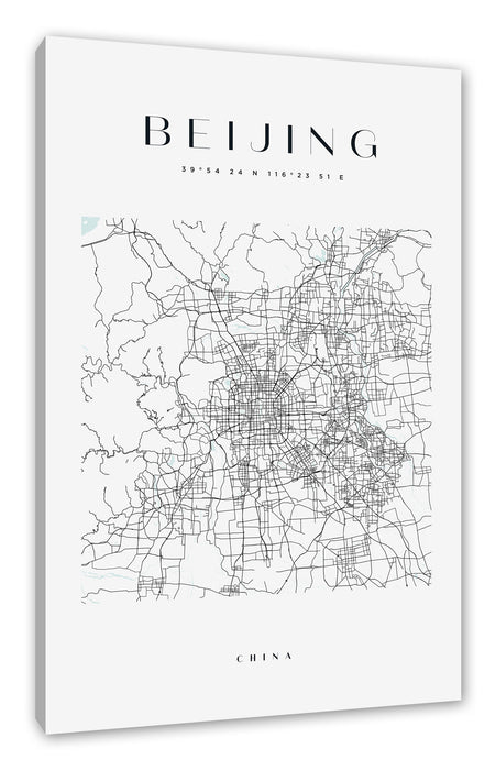 Pixxprint Stadtkarte Eckig - Beijing, Leinwandbild