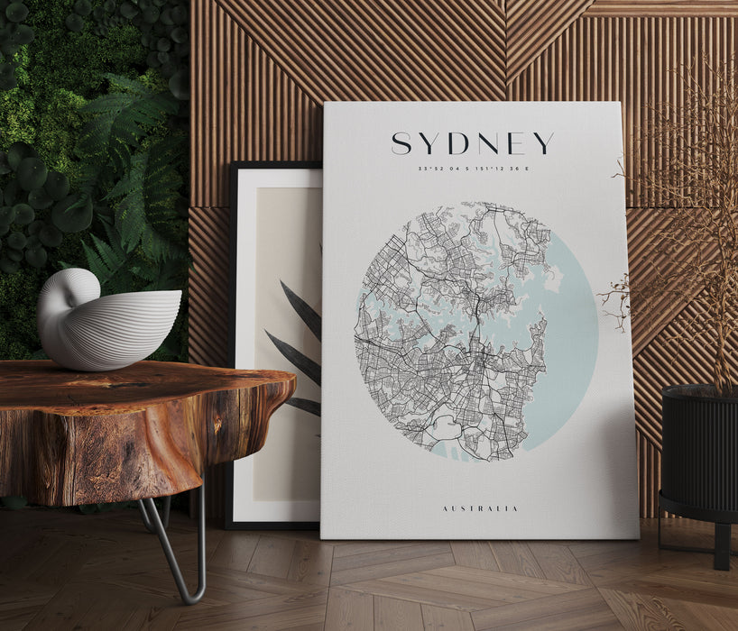 Stadtkarte Rund  - Sydney, Leinwandbild