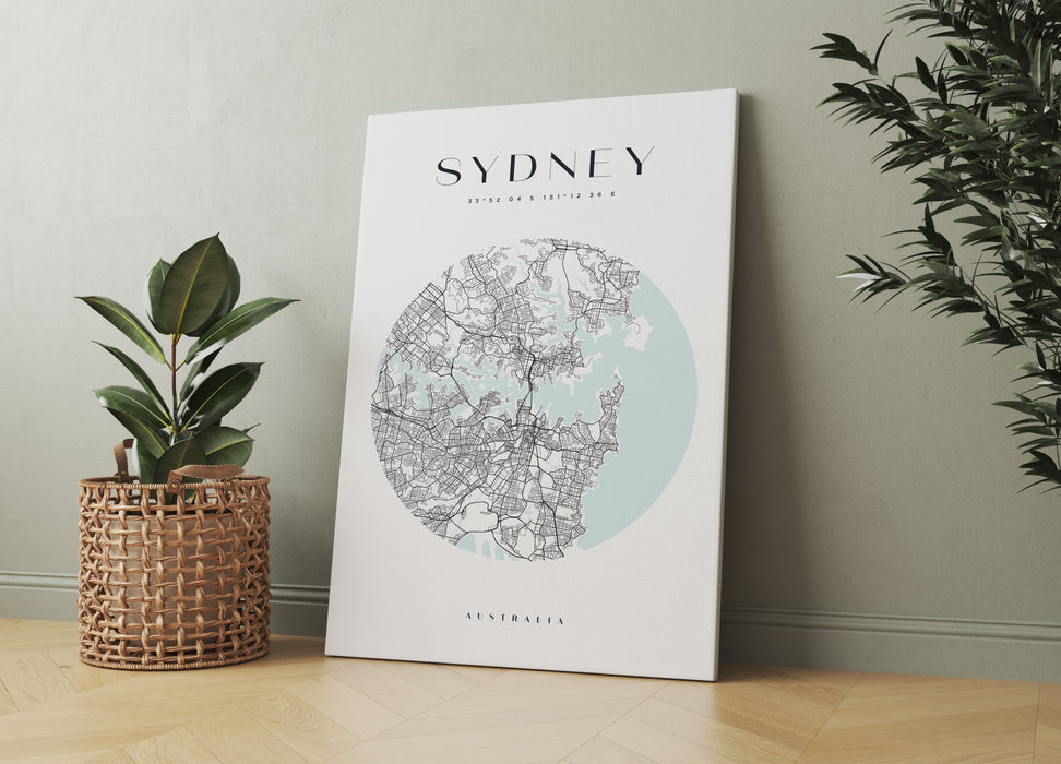 Stadtkarte Rund  - Sydney, Leinwandbild
