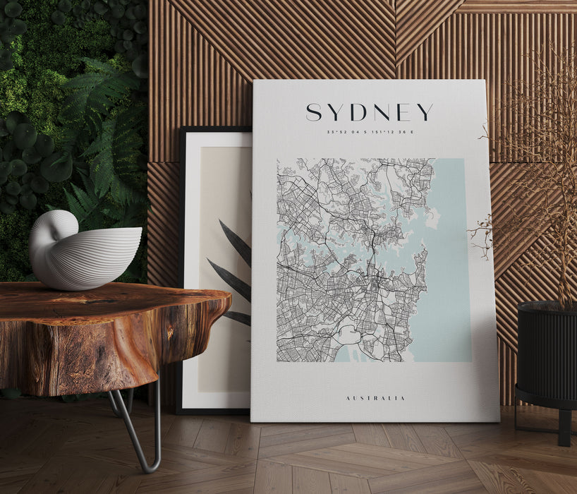 Stadtkarte Eckig  - Sydney, Leinwandbild