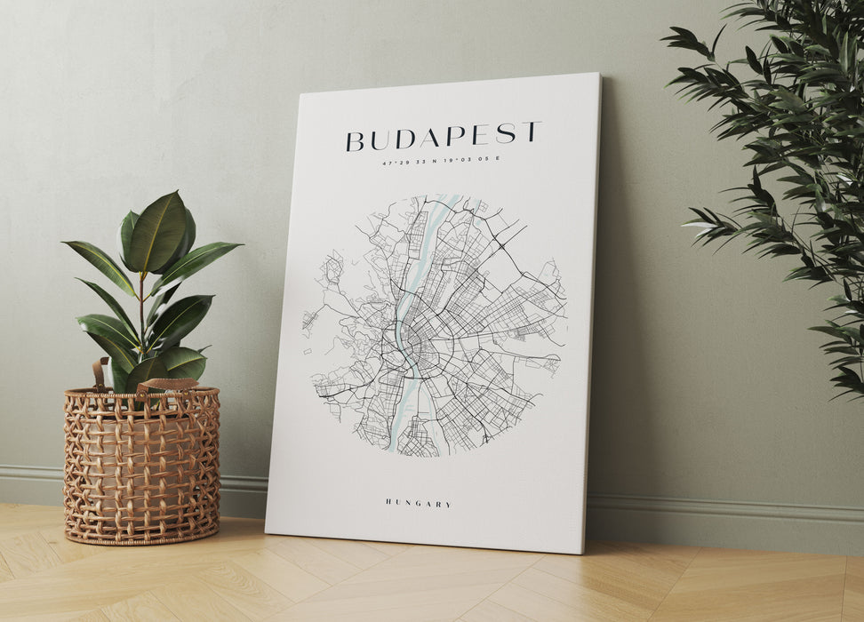 Stadtkarte Rund  - Budapest, Leinwandbild