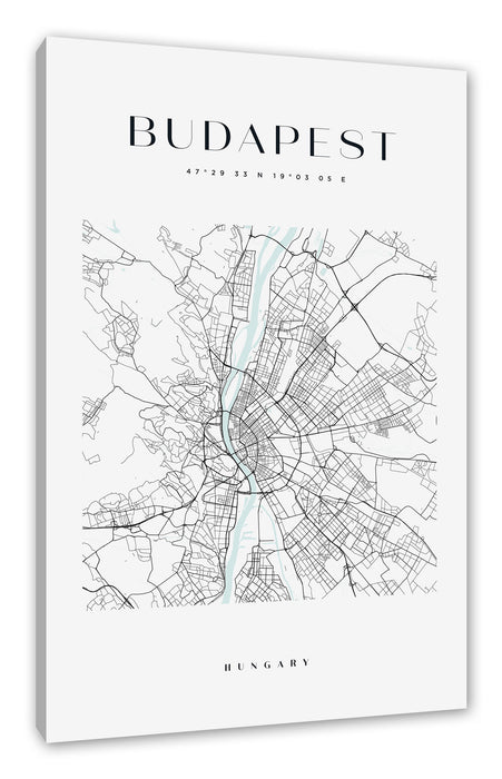 Stadtkarte Eckig  - Budapest, Leinwandbild