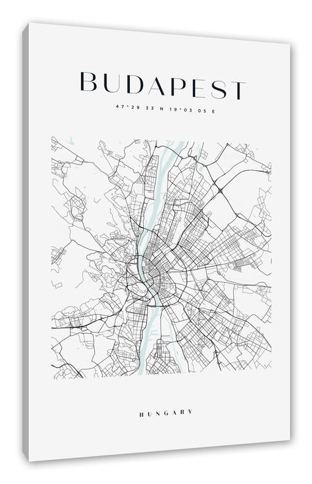 Pixxprint Stadtkarte Eckig - Budapest, Leinwandbild