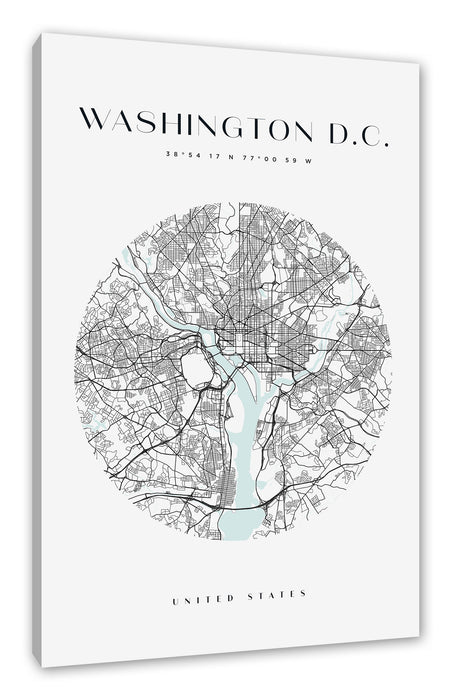 Pixxprint Stadtkarte Rund - Washington D.C., Leinwandbild