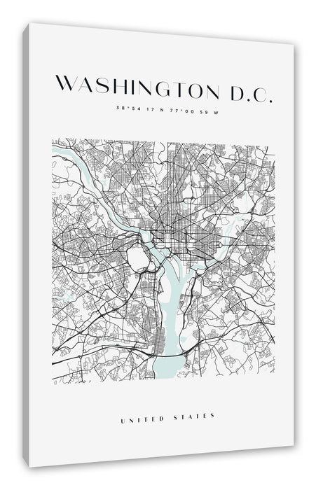 Pixxprint Stadtkarte Eckig - Washington D.C., Leinwandbild
