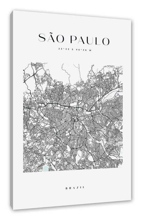 Pixxprint Stadtkarte Eckig - Sao Paulo, Leinwandbild