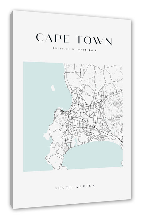 Pixxprint Stadtkarte Eckig - Kapstadt, Leinwandbild