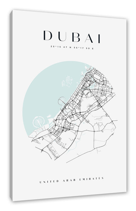 Pixxprint Stadtkarte Rund - Dubai, Leinwandbild